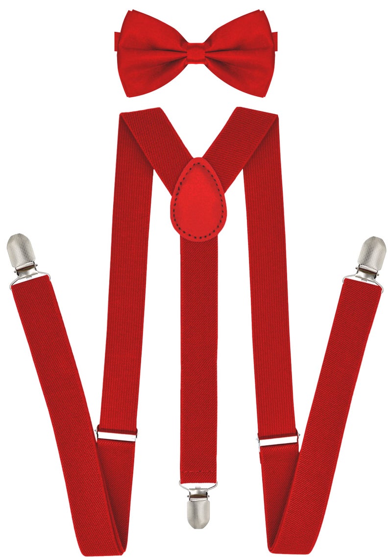 trilece Menâ€™s Suspenders and Bow Tie Set â€“ Adjustable Y-Back Suspenders with Matching Bow Tie, Strong Metal Clips, 1-Inch Wide Dress Set for Weddings, Suits & Formal Wear â€“ Red - Image 1